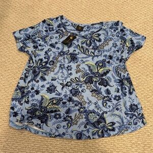 JM Collection Blue Floral Top